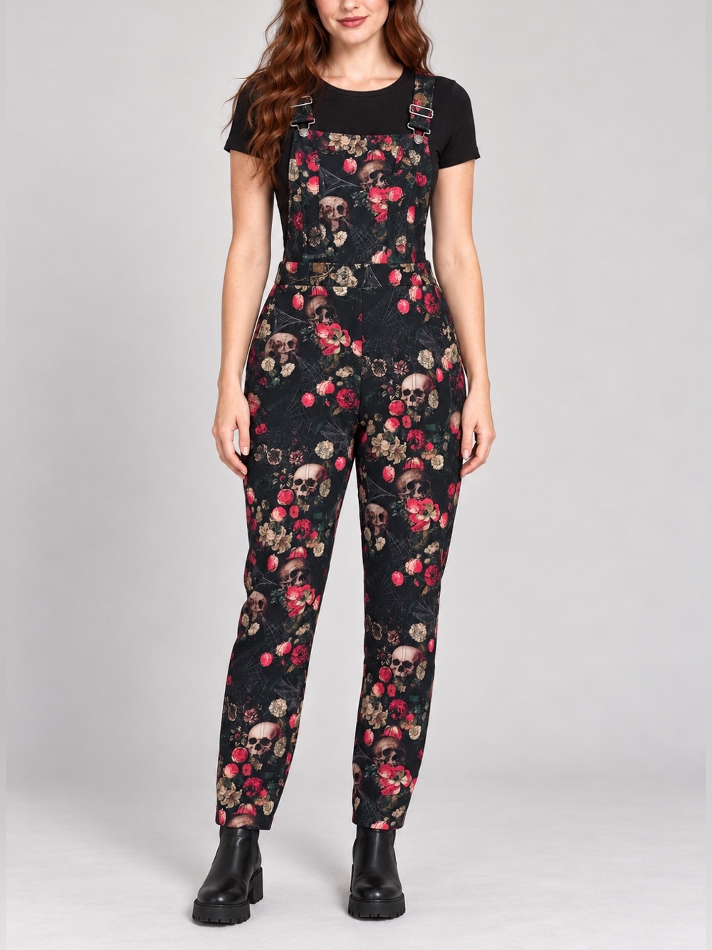 BlackMilk Skull Bouquet Floral Overalls Jumpsuit Size Large NWT Goth, Halloween